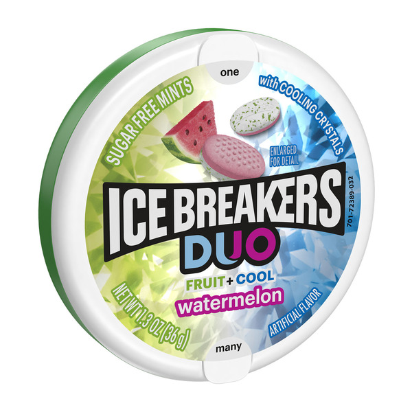 ICE BREAKERS Duo Fruit Plus Cool Watermelon Sugar Free Mints Tin, 1.3 oz