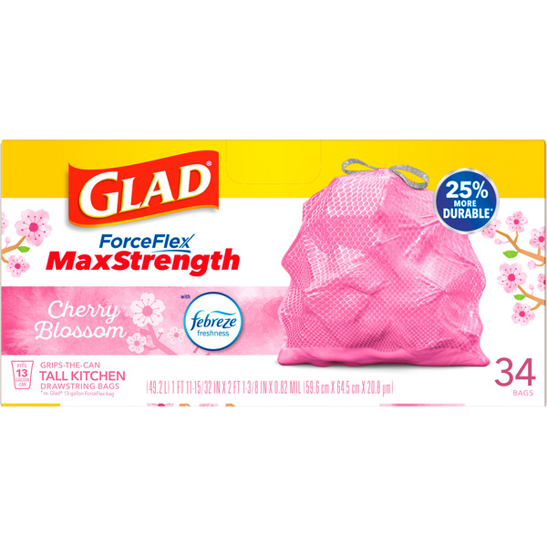 Glad ForceFlex MaxStrength Drawstring Trash Bags, Cherry Blossom With Febreze, 13 Gal - Image 6