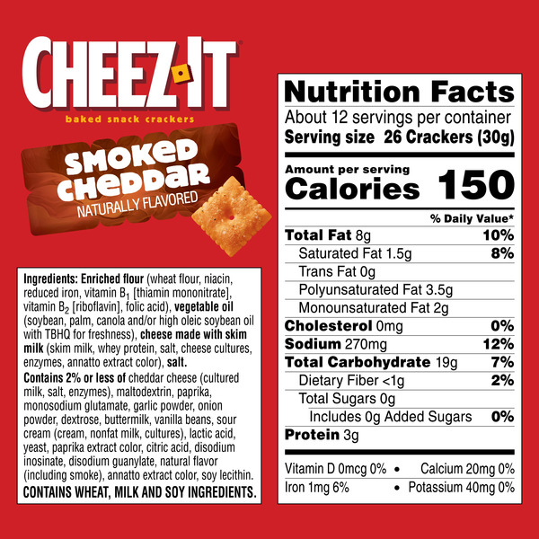 Cheez-It Smoked Cheddar Baked Snack Crackers, Lunch Snacks, 12.4 oz - Image 7