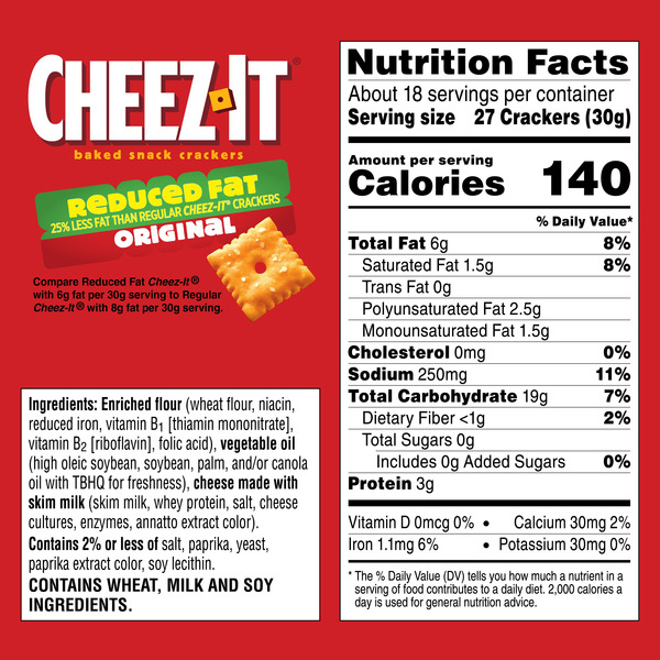 Cheez-It Reduced Fat Original Cheese Crackers, Baked Snack Crackers, Family Size, 19 oz - Image 8