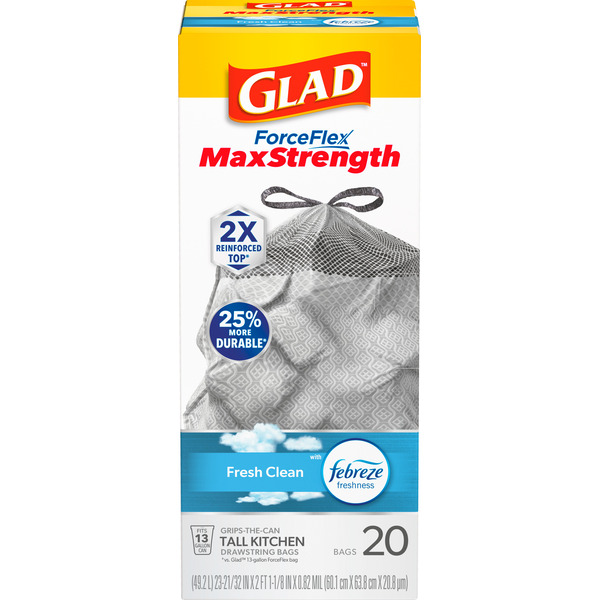 Glad ForceFlex MaxStrength Tall Kitchen Drawstring Trash Bags, 13 Gallon, Fresh Clean - Image 2