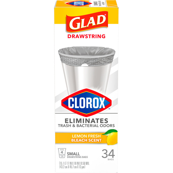 Glad Drawstring Trash Bags, Lemon Fresh Bleach Scent, 4 Gallon - Image 2