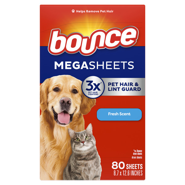 Bounce Pet Hair and Lint Guard Mega Dryer Sheets with 3X Pet Hair Fighters, Fresh Scent - Image 7