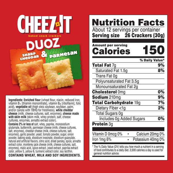 Cheez-It DUOZ Sharp Cheddar and Parmesan Baked Snack Crackers, Lunch Snacks, 12.4 oz - Image 6