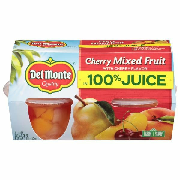 Del Monte Cherry Mixed Fruit in Cherry Flavored 100% Juice Plastic Fruit Cup Snacks