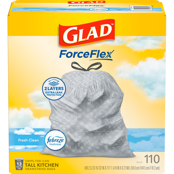Glad ForceFlex Tall Kitchen Trash Bags, 13 Gallon, Fresh Clean Scent with Febreze - Image 2