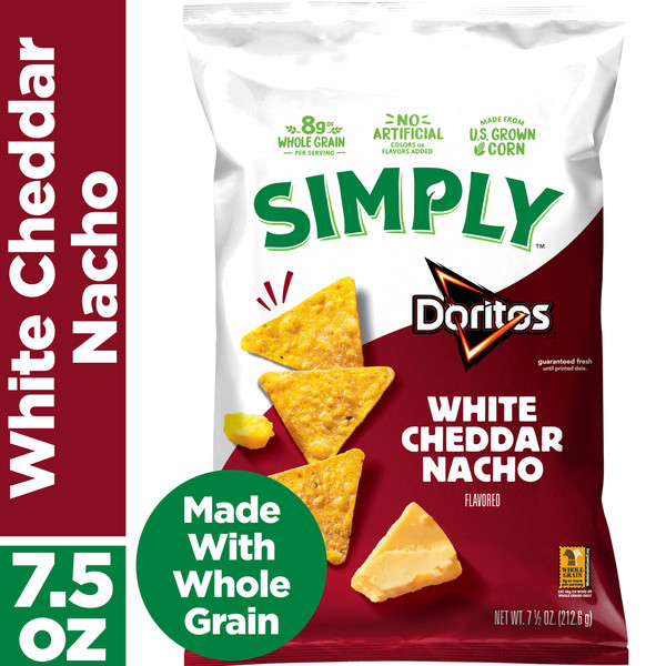 Simply Doritos Tortilla Chips White Cheddar Nacho Flavored