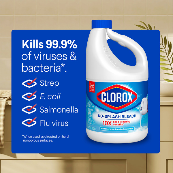 Clorox Splash-Less Bleach, Disinfecting, Kills 99.9% of Bacteria and Viruses, Regular - Image 8