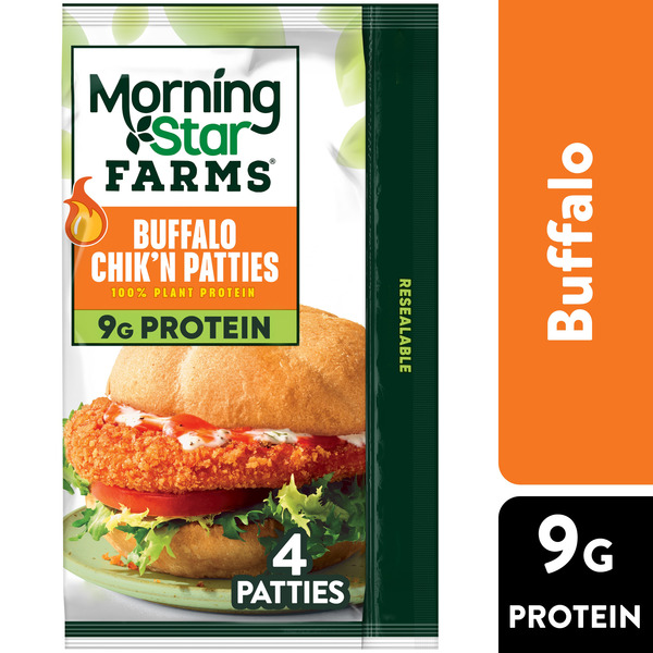 Morning Star Farms Buffalo Plant Based Chik'n Patties, Vegan Chicken, 4 Count