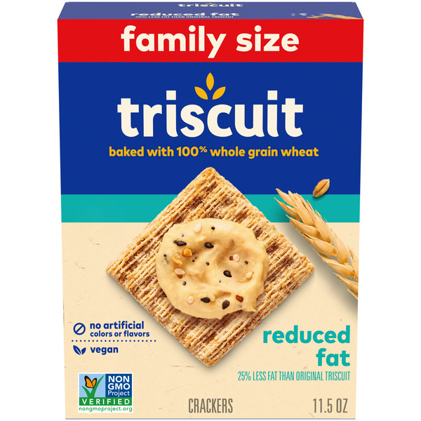 TRISCUIT Reduced Fat Whole Grain Wheat Crackers, Vegan Snack Crackers, Family Size