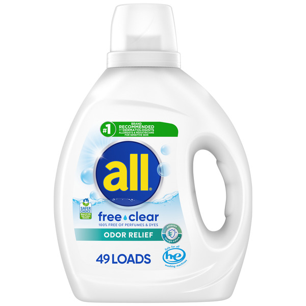 allĀ® all Liquid Laundry Detergent, Free Clear, Odor Relief, 73 Fluid Ounces, 49 Loads