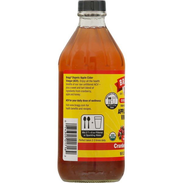 Bragg Apple Cider Vinegar, Organic, Raw-Unfiltered, Cranberry Apple - Image 3