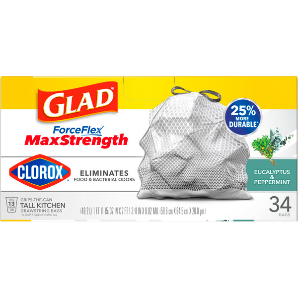 Glad ForceFlex MaxStrength with Clorox Trash Bags, Eucalyptus and Peppermint, 13 gal - Image 6