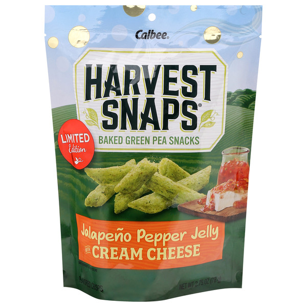 Harvest Snaps Jalapeno Pepper Jelly with Cream Cheese Baked Green Pea Snacks