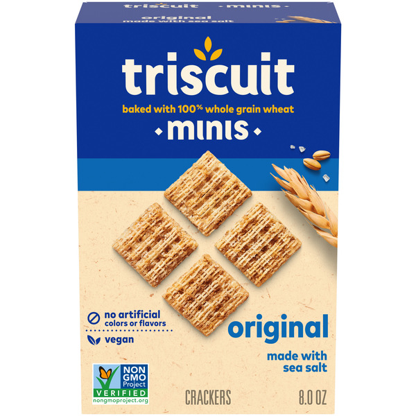 TRISCUIT Minis Original Whole Grain Wheat Crackers, Vegan Snacks, Snack Crackers 8 oz