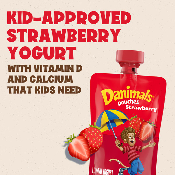 Danimals Pouches Strawberry Squeezable Yogurt, Creamy and Delicious Low Fat Yogurt Snacks for Kids, 4 Ct, 3.5 oz Yogurt Pouches - Image 3