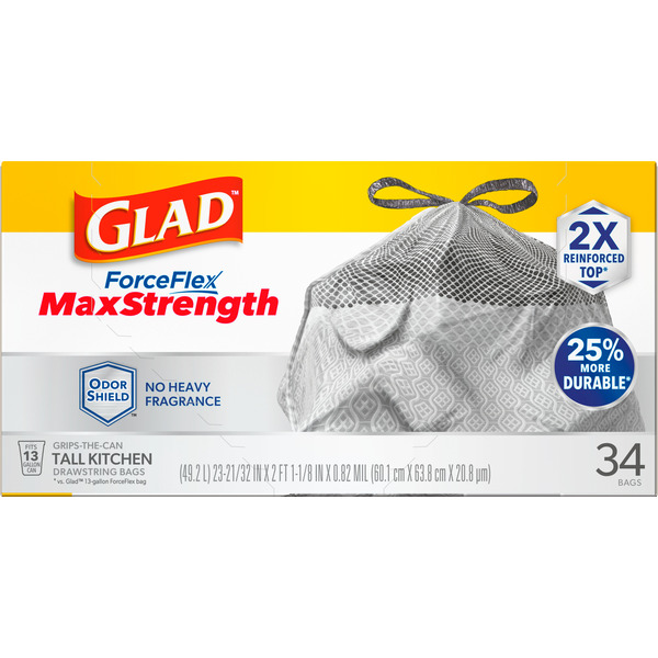 Glad ForceFlex MaxStrength Tall Kitchen Drawstring Trash Bags, 13 Gallon, Odorshield - Image 6