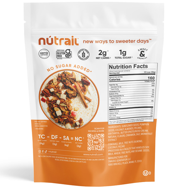 NuTrail Cinnamon Pecan, No Sugar Added, Nut Granola - Image 2