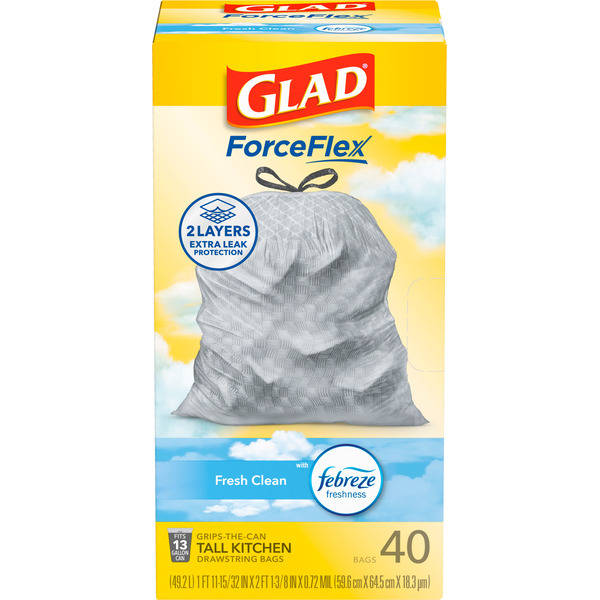 Glad ForceFlex Tall Kitchen Trash Bags, 13 Gal, Fresh Clean Scent with Febreze - Image 2