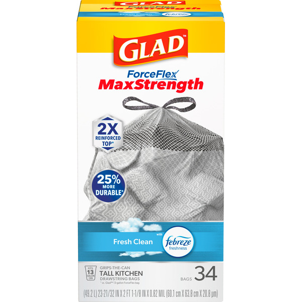 Glad ForceFlex MaxStrength Tall Kitchen Trash Bags, 13 Gallon, Fresh Clean Scent - Image 2
