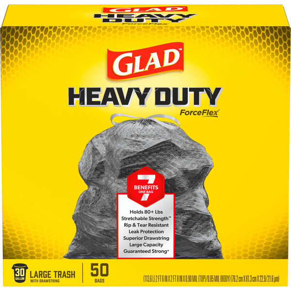 Glad ForceFlex Heavy Duty Large Drawstring Black Trash Bags, 30 gallon - Image 2
