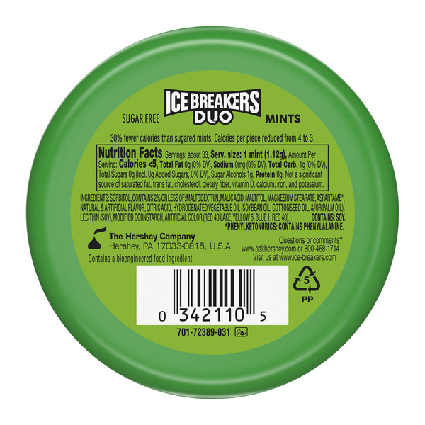 ICE BREAKERS Duo Fruit Plus Cool Watermelon Sugar Free Mints Tin, 1.3 oz - Image 2