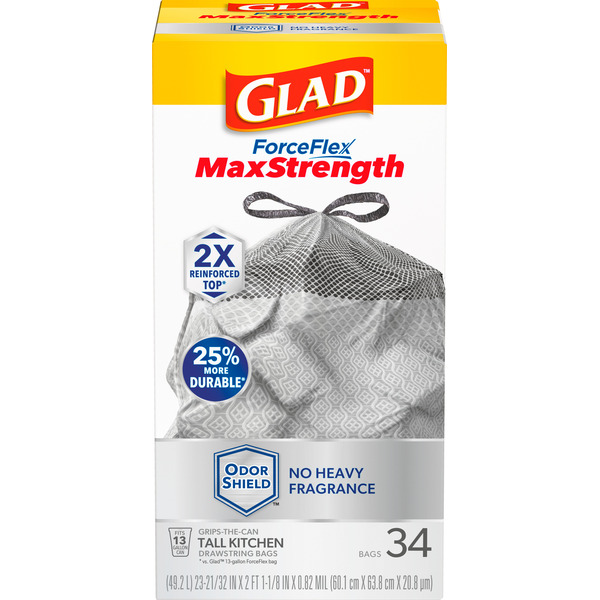 Glad ForceFlex MaxStrength Tall Kitchen Drawstring Trash Bags, 13 Gallon, Odorshield - Image 2
