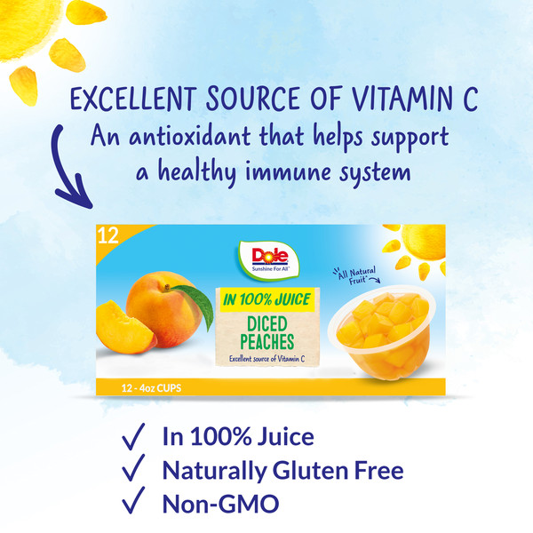 Dole Fruit Bowls Snack, in 100% Fruit Juice, Diced Peaches - Image 2