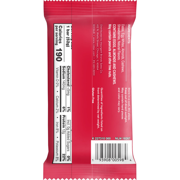 RXBAR Strawberry Gluten-Free Protein Bars, 12g Protein, 1.8 oz - Image 4