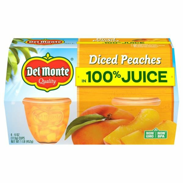 Del Monte Diced Peaches in 100% Juice Plastic Fruit Cup Snacks