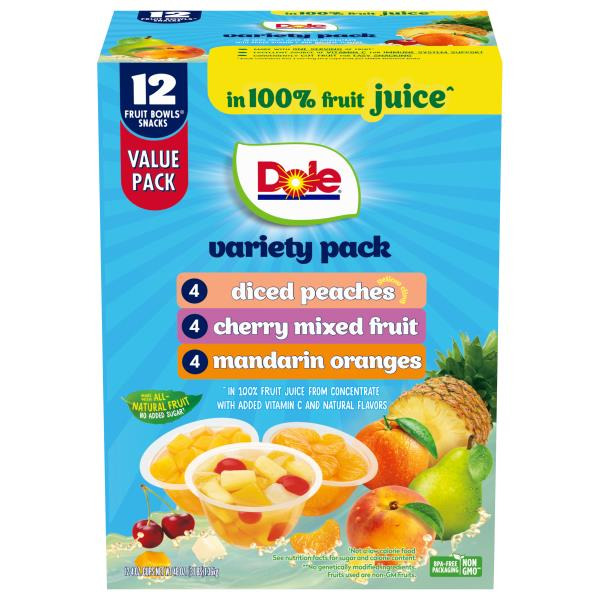 Dole Fruit Bowls Snack, in 100% Fruit Juice, Variety Pack