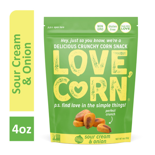 LOVE CORN Sour Cream & Onion, Delicious Crunchy Corn Snack