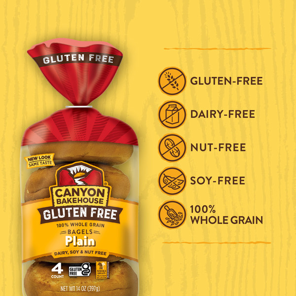 Canyon Bakehouse Plain Bagels, Gluten Free Bagels, 100% Whole Grain, Frozen, 4 Count - Image 2