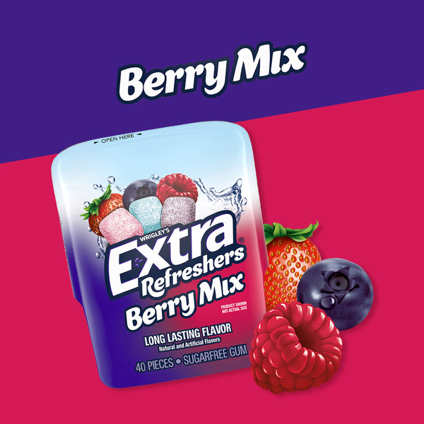 Extra Gum Refreshers Berry Mix Sugar Free Chewing Gum Piece Bottle - Image 2