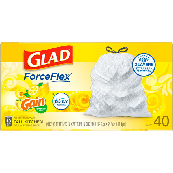 Glad ForceFlex Tall Kitchen Drawstring Trash Bags, Gain Lemon Zest, 13 Gallon - Image 6