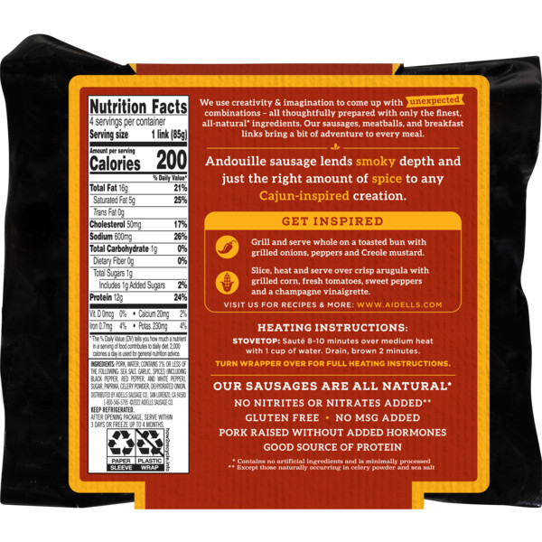 Aidells Smoked Pork Sausage, Cajun Style Andouille, 12 oz. (4 Fully Cooked Links) - Image 2