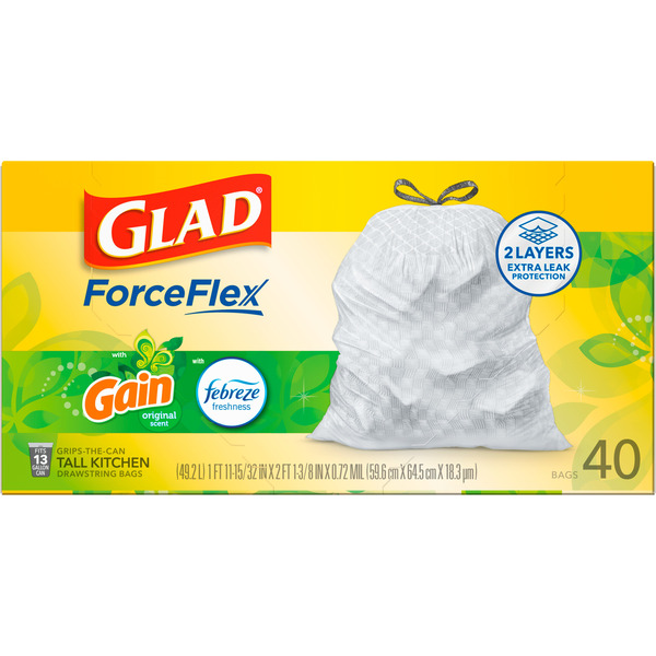 Glad ForceFlex Tall Kitchen Drawstring Trash Bags, 13 Gal, Gain Original with Febreze - Image 6