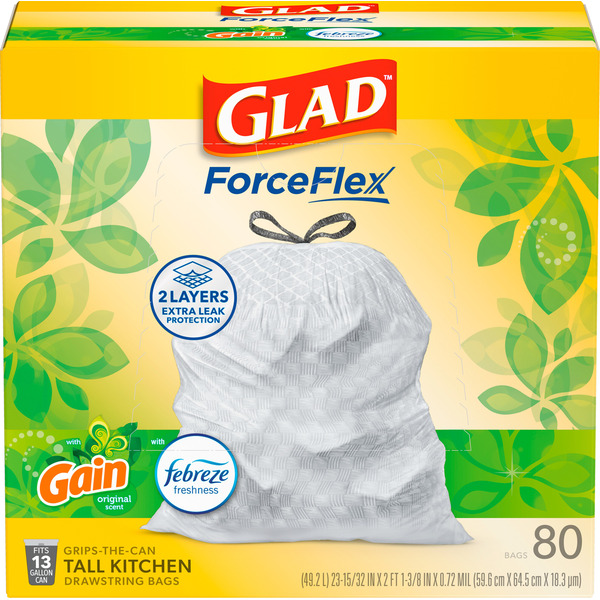 Glad ForceFlex Kitchen Drawstring Trash Bags, Gain Original with Febreze, 13 gallon - Image 2