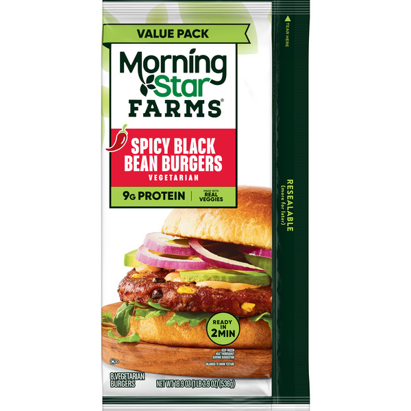 Morning Star Farms Spicy Black Bean Veggie Burgers, Vegetarian Meat, Value Pack, 8 Count - Image 7