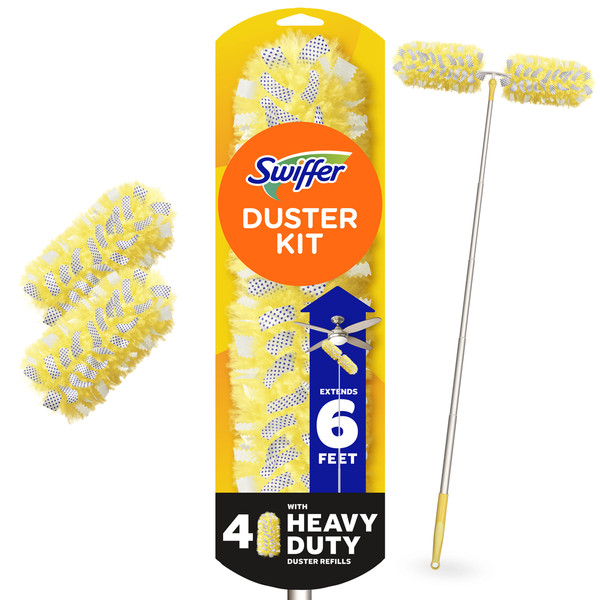 Swiffer Duster Kit with Super Extendable Handle, Heavy Duty Starter Kit with Refills