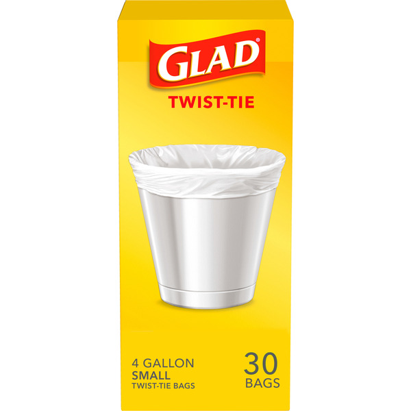 Glad Small Trash Bags, 4 Gallon, White, Twist-Tie