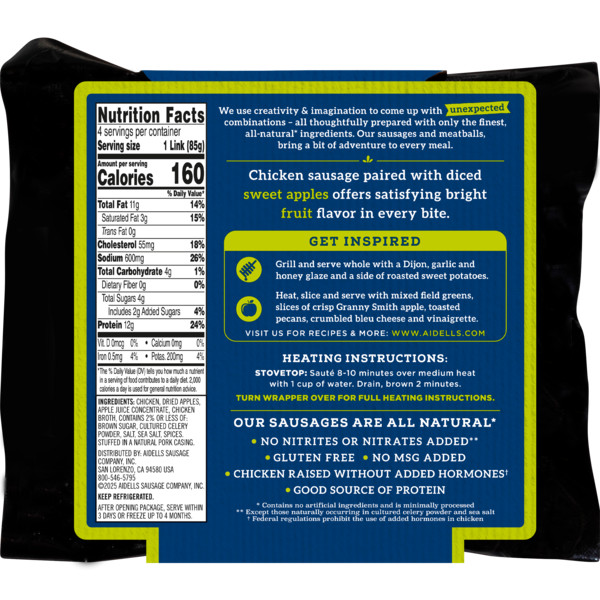 Aidells Smoked Chicken Sausage, Chicken & Apple, 12 oz. (4 Fully Cooked Links) - Image 2