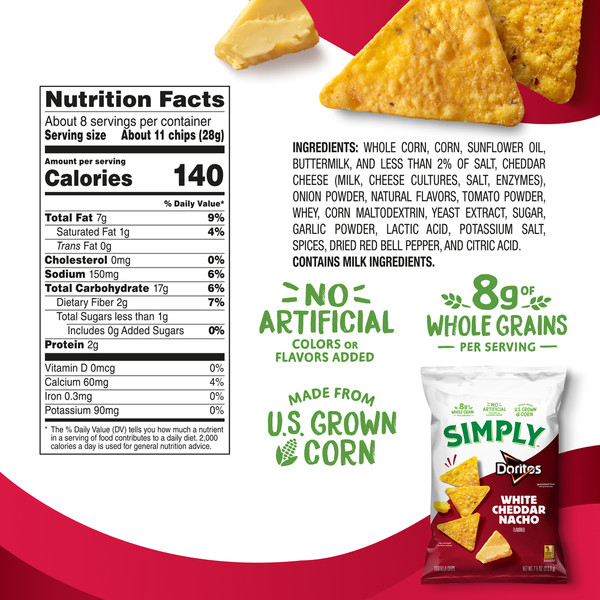 Simply Doritos Tortilla Chips White Cheddar Nacho Flavored - Image 3
