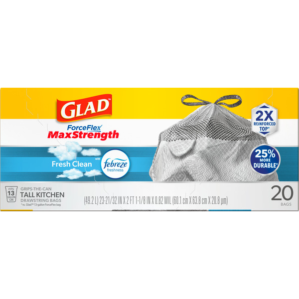 Glad ForceFlex MaxStrength Tall Kitchen Drawstring Trash Bags, 13 Gallon, Fresh Clean - Image 6