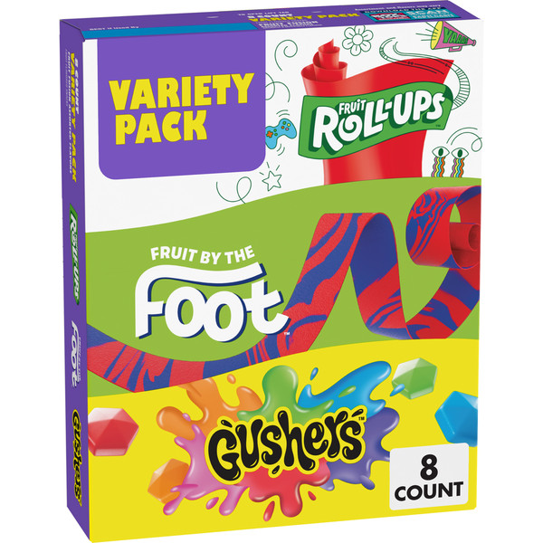 Fruit Roll-Ups Fruit by the Foot, Gushers Fruit Flavored Snacks Variety Pack