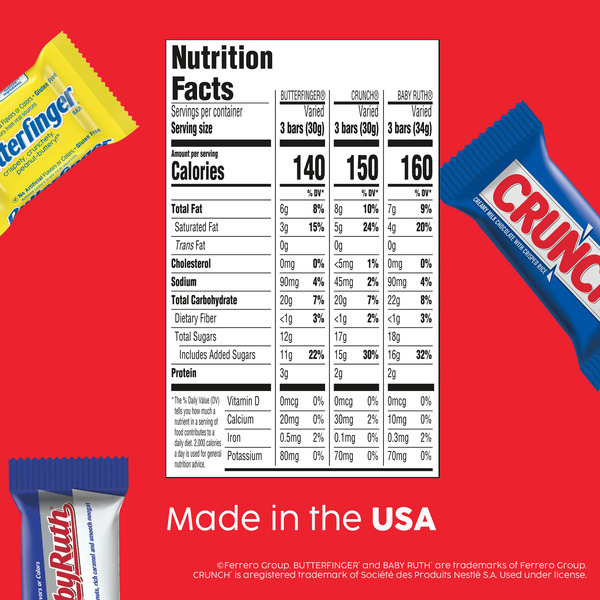 Assorted Butterfinger, CRUNCH and Baby Ruth Minis Size Party Pack, 90 Pieces Assorted Candy Bars - Image 9