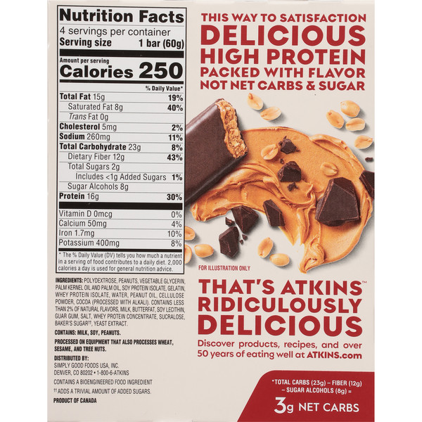 Atkins Chocolate Peanut Butter High Protein Bar - Image 4