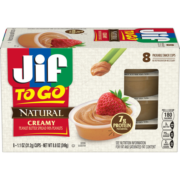 Jif To Go Natural Creamy Peanut Butter Spread, 8 Cups