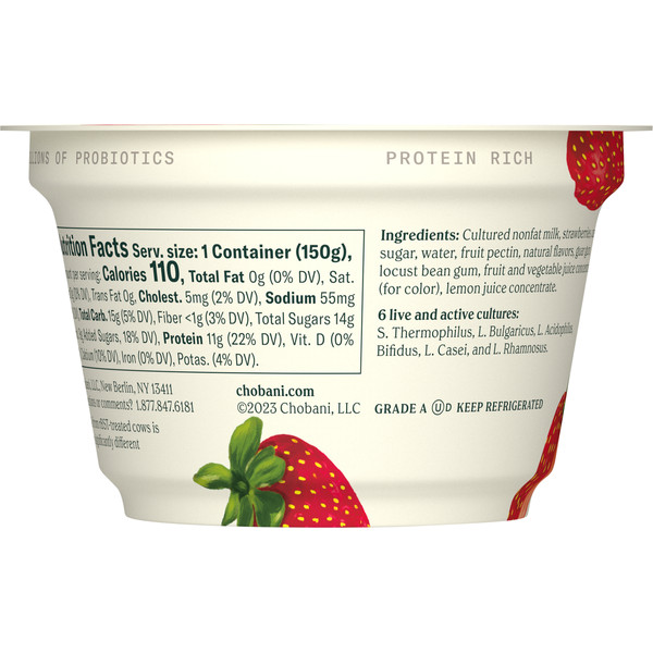 Chobani Yogurt, Greek, Non-Fat, Strawberry on the Bottom - Image 2