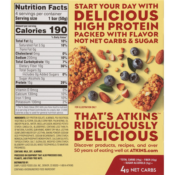 Atkins Soft Baked Blueberry Protein Bar - Image 4